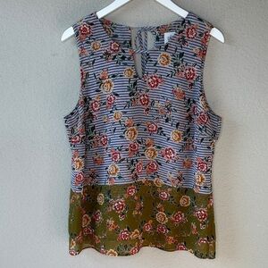 CAbi Penelope Mixed Print Striped Floral Sleeveless Top Style 5354 Size L